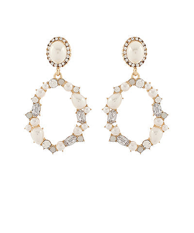 Oval Pearl & Baguette Earrings