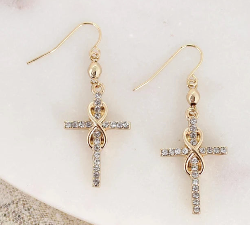 Crystal Infinity Cross Earrings
