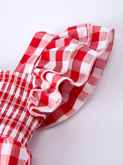 Girl’s Summer Plaid Smocked Romper