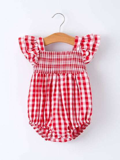 Girl’s Summer Plaid Smocked Romper
