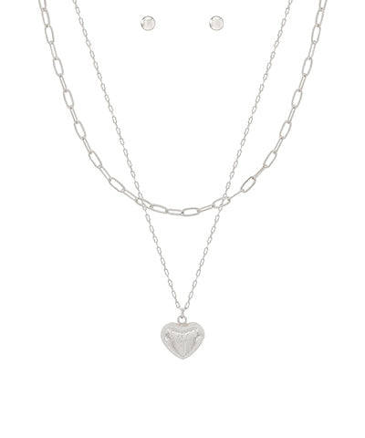 Silver Heart Necklace Set