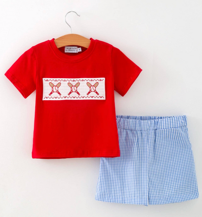 Red Baseball Plaid Shorts Set