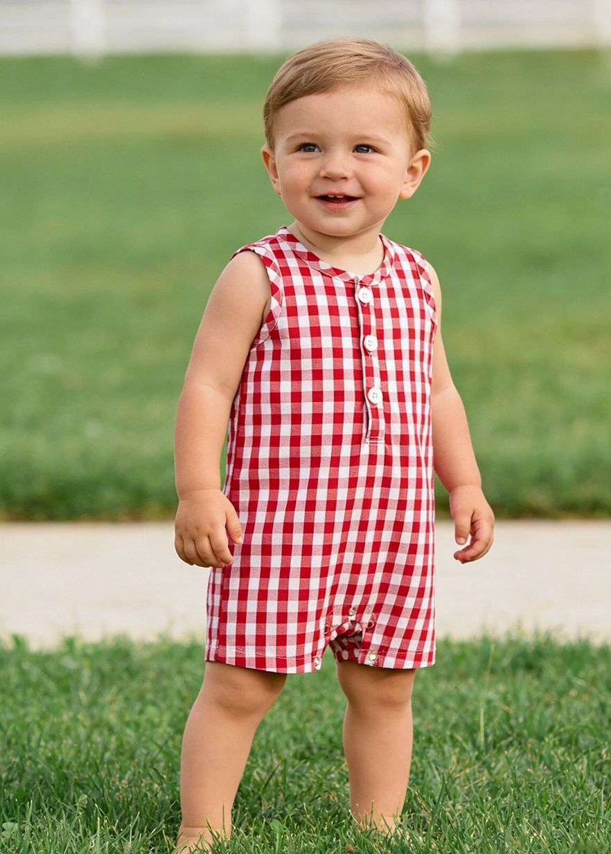 Red Plaid Boys Romper