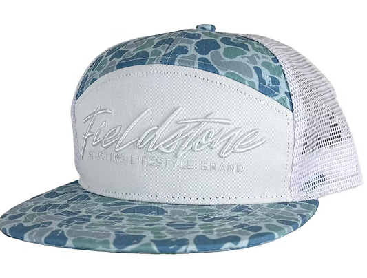 7 Panel Saltwater Camo Script Hat