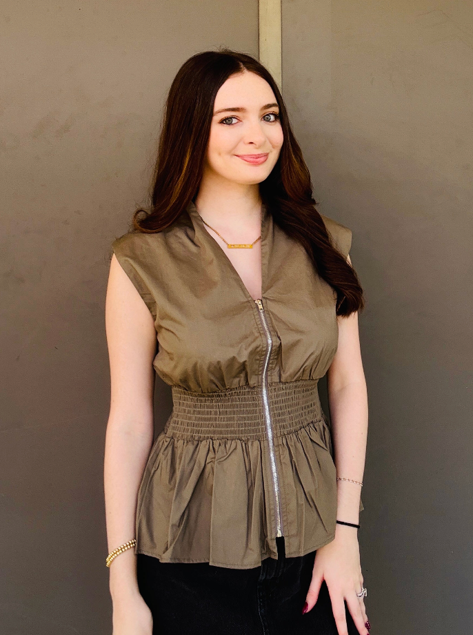 Rory Olive Smocked Top