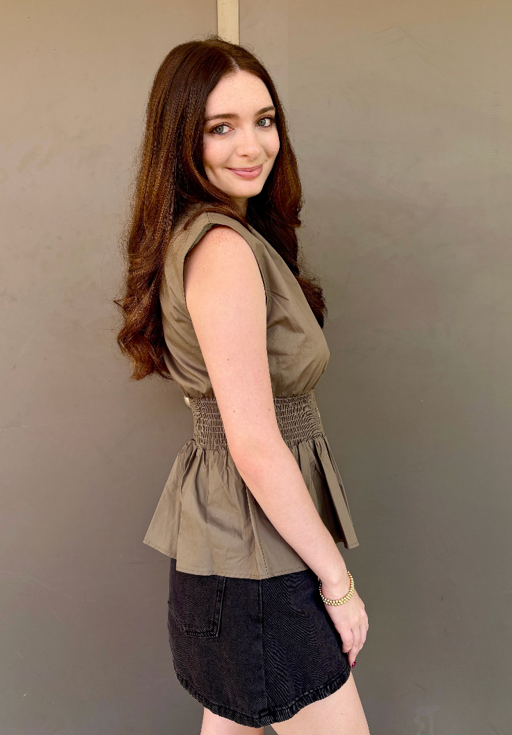 Rory Olive Smocked Top