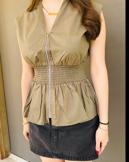 Rory Olive Smocked Top