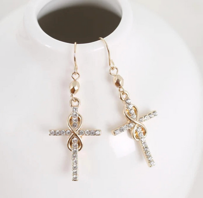 Crystal Infinity Cross Earrings