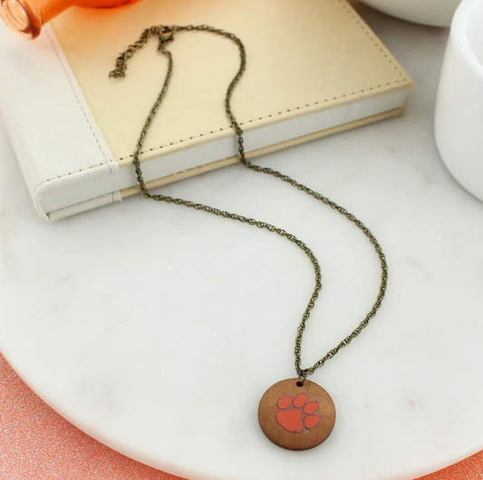 Clemson Wood Disc Necklace