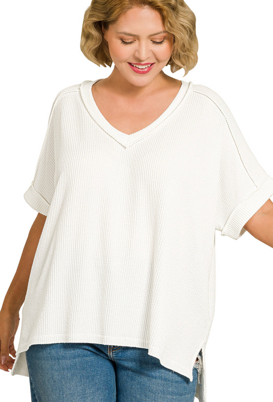 Whitney White Ribbed Top