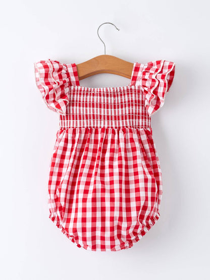Girl’s Summer Plaid Smocked Romper