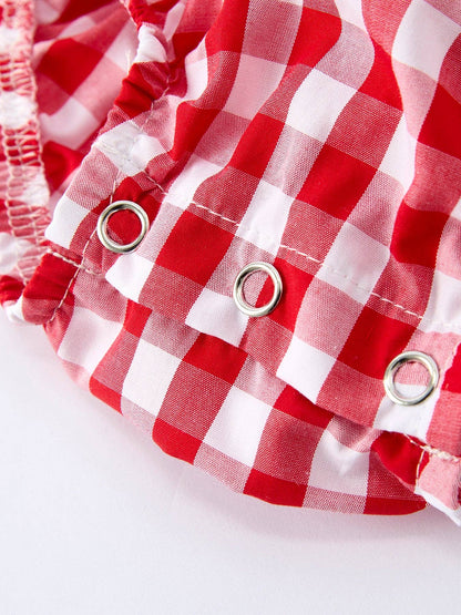 Girl’s Summer Plaid Smocked Romper